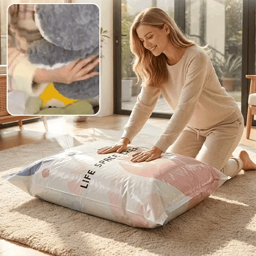 Woman pressing no-pump storage bag